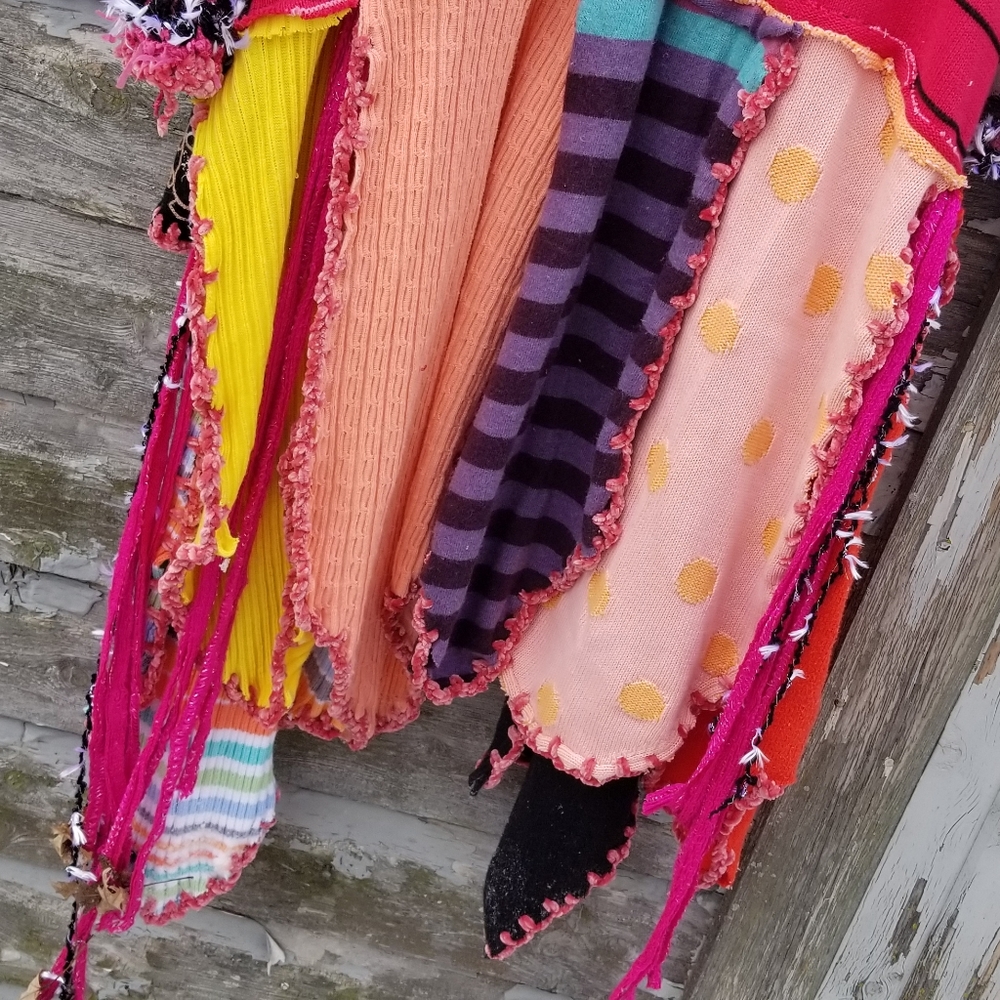 Sweater Coat Boho Upcycled Patchwork Artwear - image 4